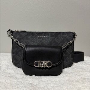 Michael Kors Black Empire MK Logo Parker Large Multi-Function Crossbody